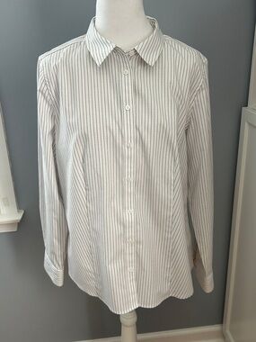 Talbots Petites White Black Pink Dotted Striped Button Down Shirt Size 16P